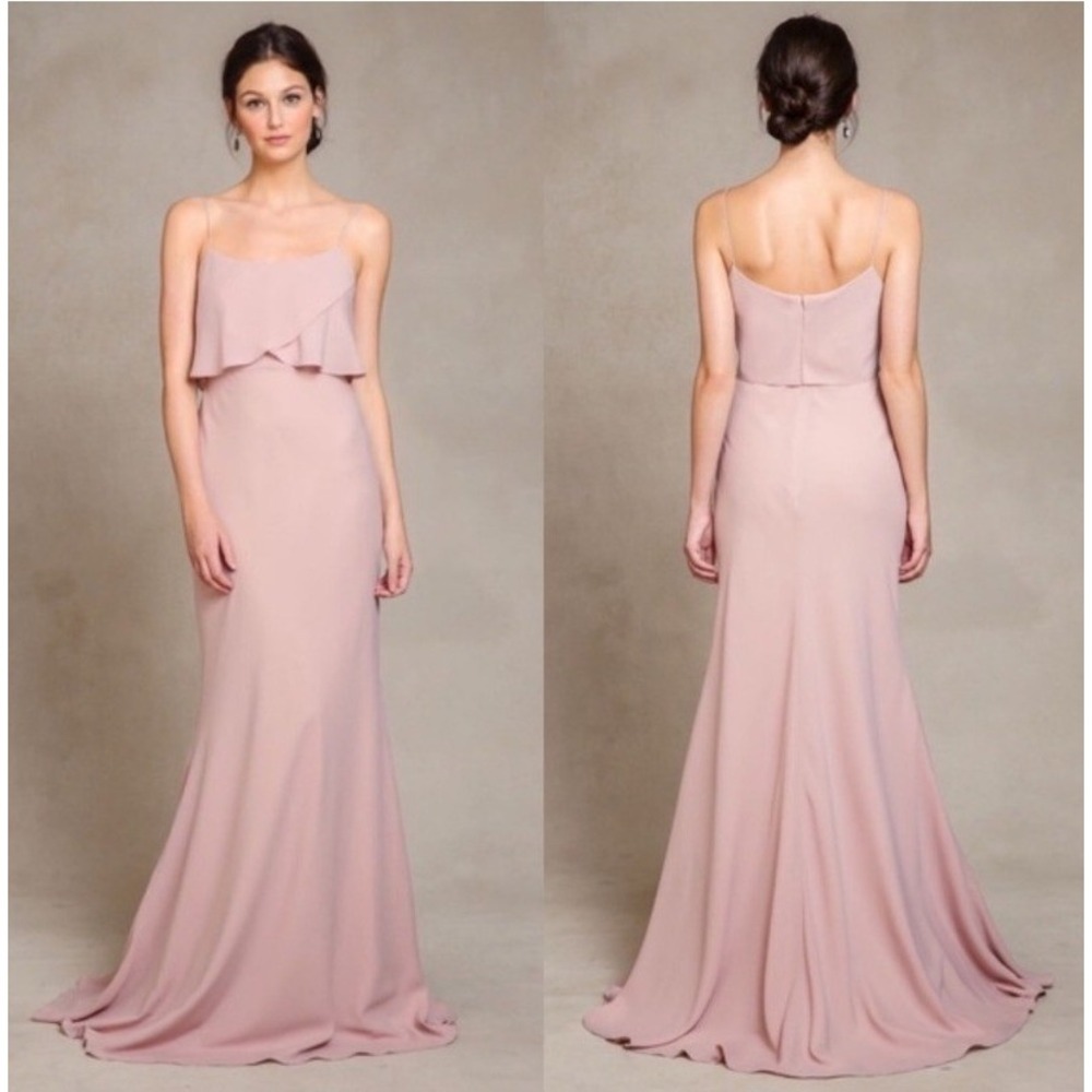 Jenny Yoo Collection Pink Ruffle Popover Bridesmaid Dress Spaghetti Strap 6